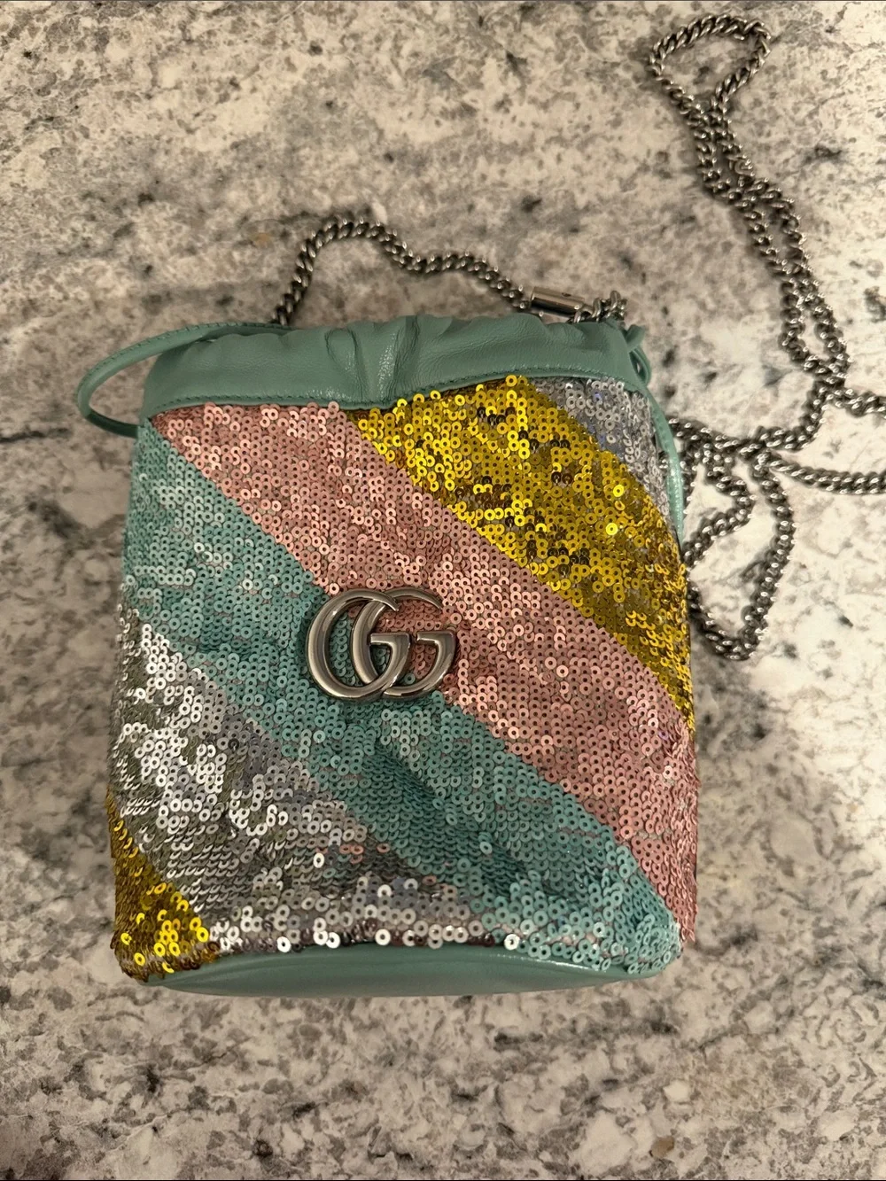 Gucci Mint, Pink, Gold and Silver Sequin Crossbody Bag